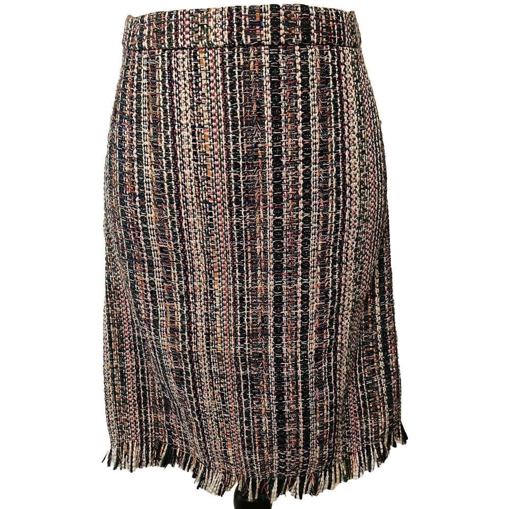 NWT Chelsea & Theodore $68 Multicolor‎ Tweed Knit Fringe Hem Skirt Sz 6 Academia